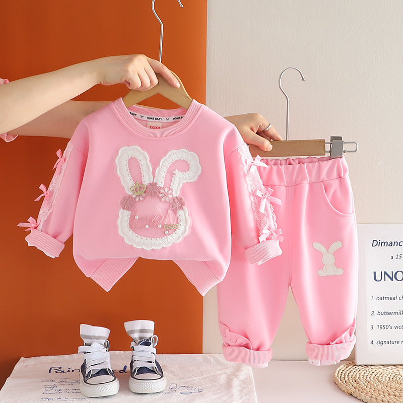 Girls' Fashionable Outfit 2 Children's Lace Bunny Clothes Baby Cute Toddler Clothing 1-Year-Old Girl Spring Autumn Set