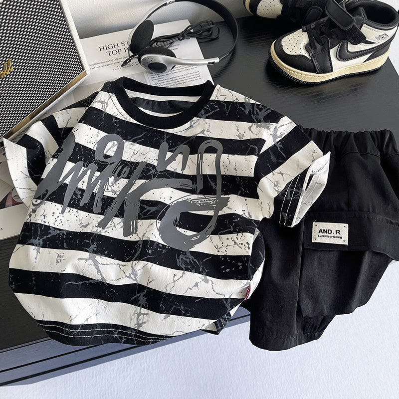 Boys' Outfit, Children's Short-Sleeve Set, 2026 New Fashionable Thin Casual Baby Summer Two-Piece Set