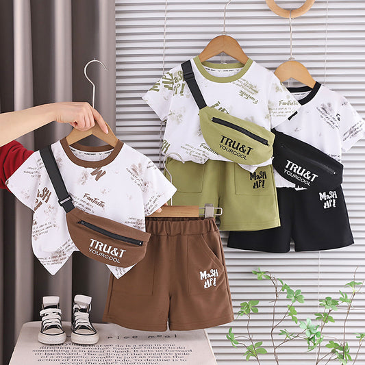 Baby Outfit 2026 New Fashionable Boys, Summer English Style Short Sleeve Thin Two-Piece Set for Infants