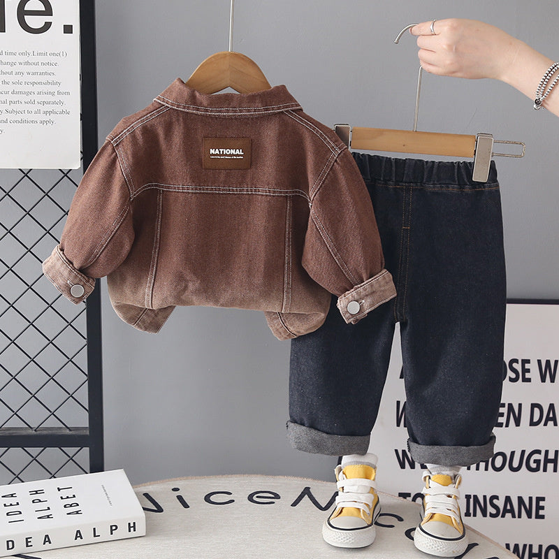 2026 Autumn New Boys' Denim Long-Sleeve Three-Piece Set, Baby Boy Casual Long Pants Spring/Autumn Outfit Wholesale