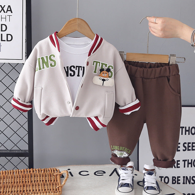 Children's Clothing Boys Outfit Stylish Baby Spring and Autumn Cute Jacket Three-Piece Set Infant Little Boy Clothes