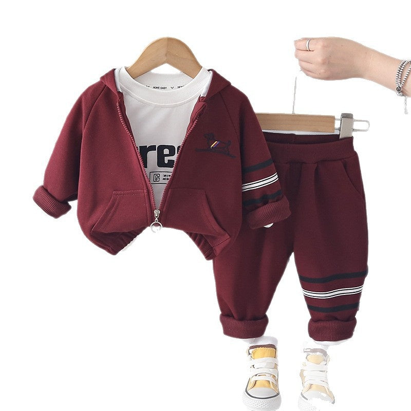Children's and Autumn Outfit 2026 New Model Boys' Spring Clothes for Outings Baby Casual Puppy Three-Piece Set