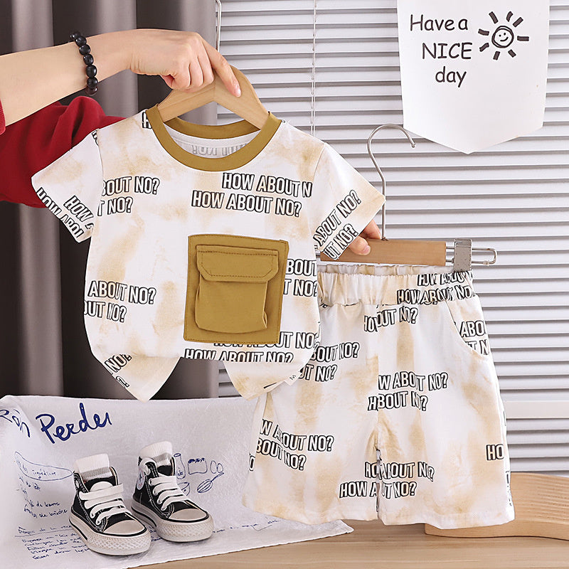 Boys' Outfit with Large Pockets, Short Sleeve Set, 2026 New Sporty Summer Thin Style for Little Kids, Stylish and Trendy