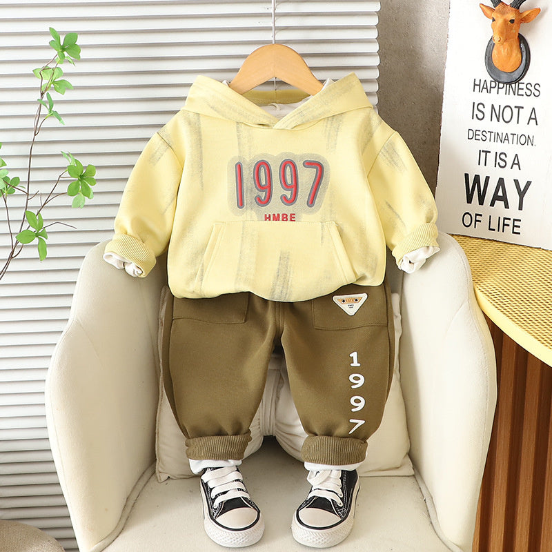 Boys' Stylish Trendy Children's Clothing Baby Two-Piece Set 2025 New Infant Spring and Autumn Sweatshirt Clothes for Ages 1 to 5