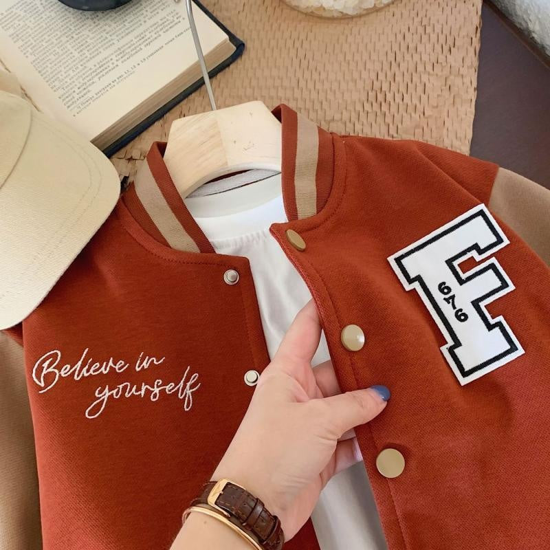Korean Style Spring Autumn Boys and Girls Children's Casual 1-6 Years Old Stylish Kids Patch Sleeve Baseball Jacket Top Trendy