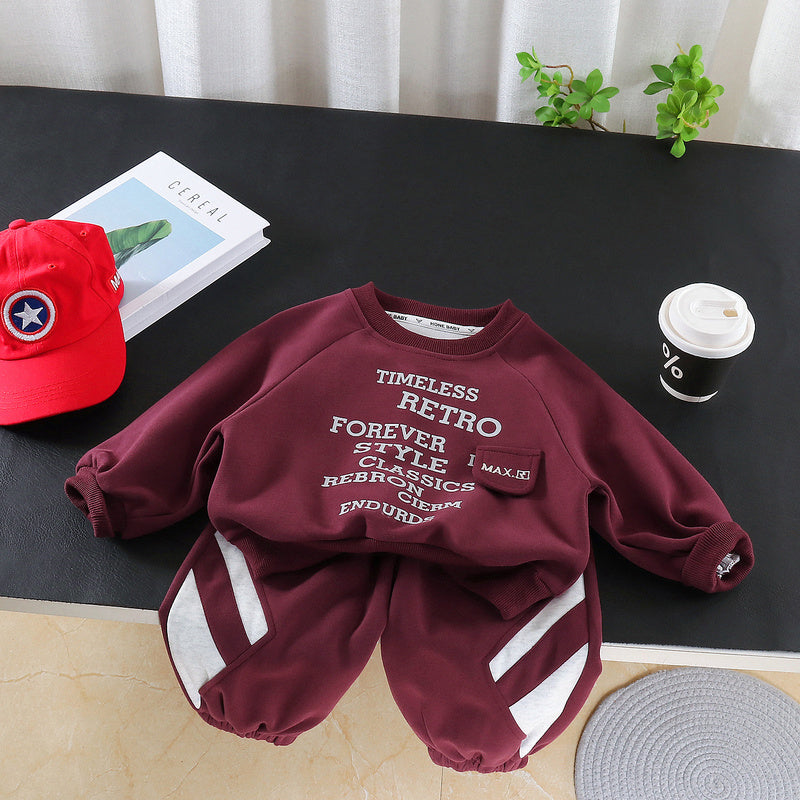 Boys' Spring Outfit Set 2026 New Spring-Autumn Baby Two-Piece Trendy Clothing with Irregular Letter Print on the Chest
