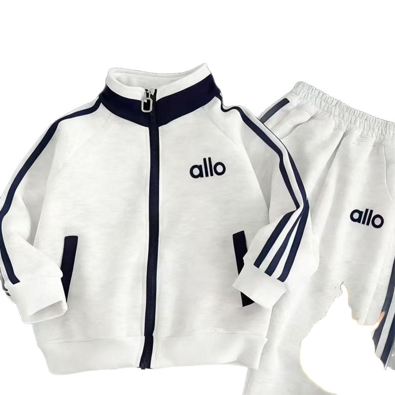 Fleece-Lined Zipper Jacket Set: Trendy Children's Autumn and Winter Casual Sports Fashion Sweatshirt Set for Older Kids