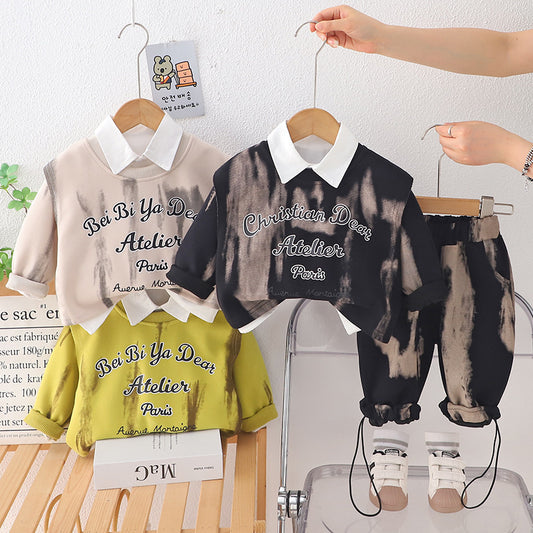 Boys' English Vest 2025 New Children's Stylish Spring and Autumn Outfit Three-Piece Set Wholesale