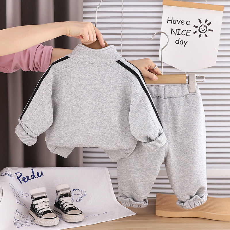 Boys' Summer Spring Outfit New 2026 Baby Clothing Stylish Solid Color Zipper Jacket Three-Piece Set Trendy Wholesale