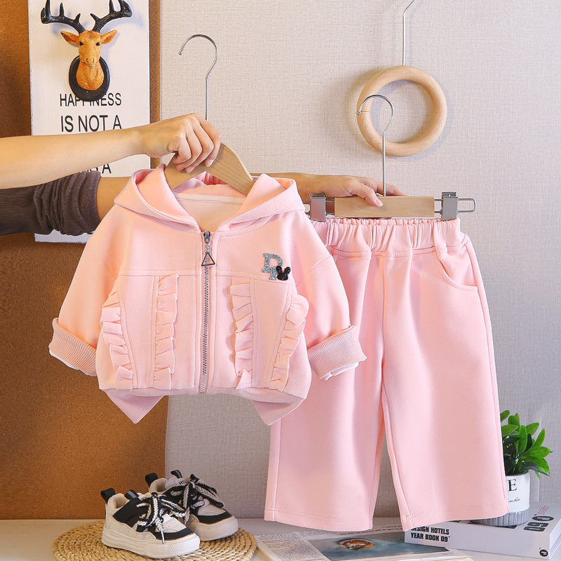Korean-style girls' outfit, and autumn clothing, trendy 2026 new model, stylish spring outfit for girls, lace zipper jacket two-piece set
