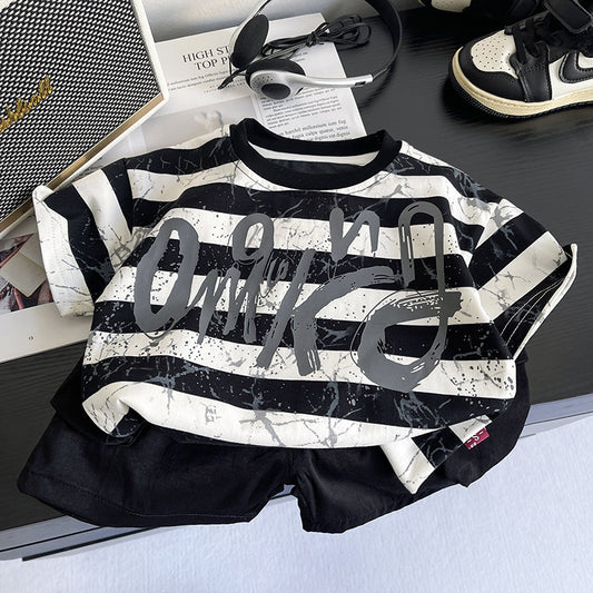 Boys' Outfit, Children's Short-Sleeve Set, 2026 New Fashionable Thin Casual Baby Summer Two-Piece Set