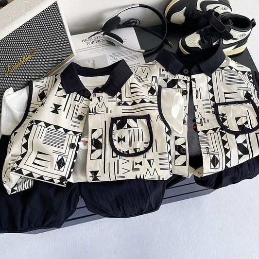 Boys' Outfit 2026 New Style Shirt Korean Version Baby Boy Summer Fashion Casual Children's Short Sleeve Three-Piece Set