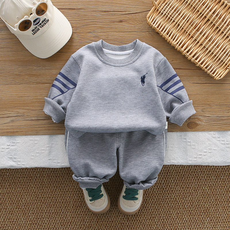 Boys' and Autumn Outfit 2026 New Style Infant Spring Striped Sweatshirt Two-Piece Set for Baby Boys Trendy