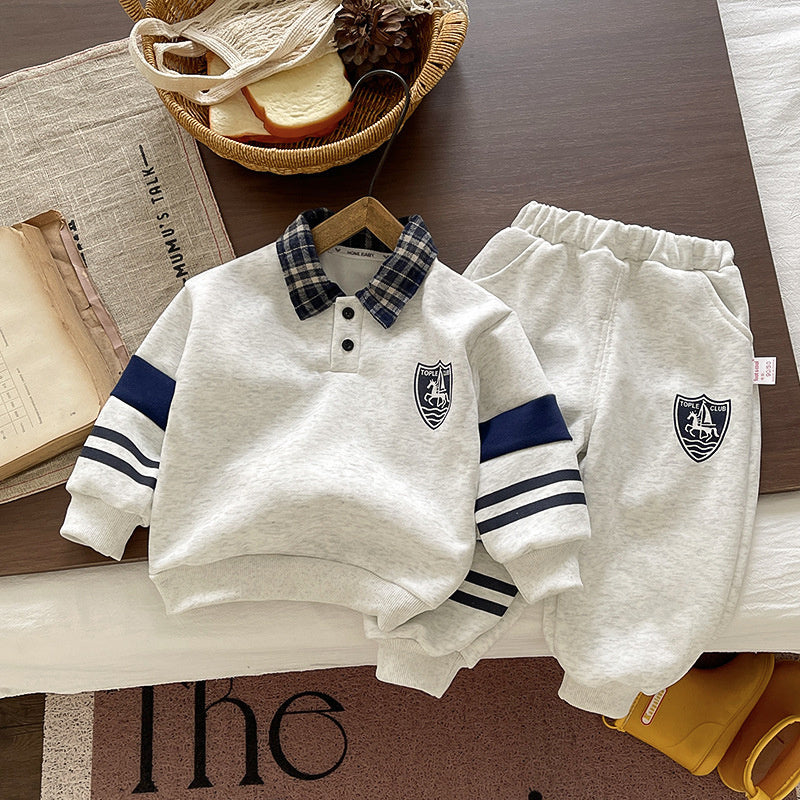 Boys' Outfit with Chest Patch Sweatshirt 2026, Stylish New Spring and Autumn Two-Piece Set for Kids, Korean Style Trendy Clothes