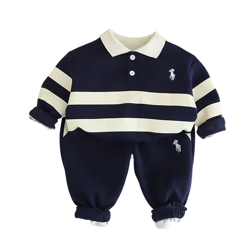 Wuxiaoqi Clothing 2025 Spring Autumn New Children's Set 0-4 Years Old Boys and Girls Embroidered Pony Logo Sweatshirt 2 Pieces