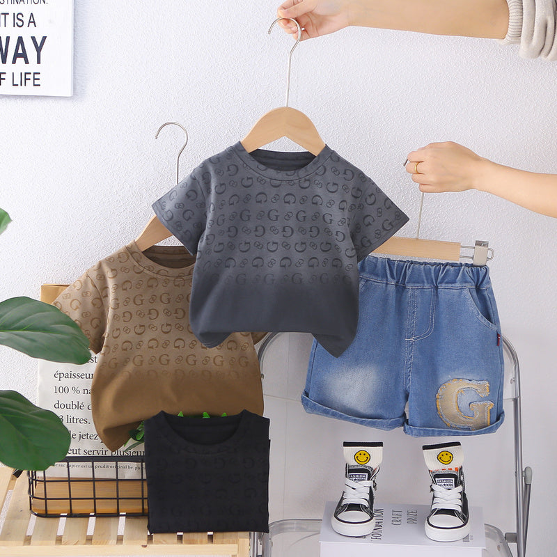 Boys' Outfit 2026 New Fashionable Baby Thin Gradient Short Sleeve Two-Piece Set Children's Summer Clothes