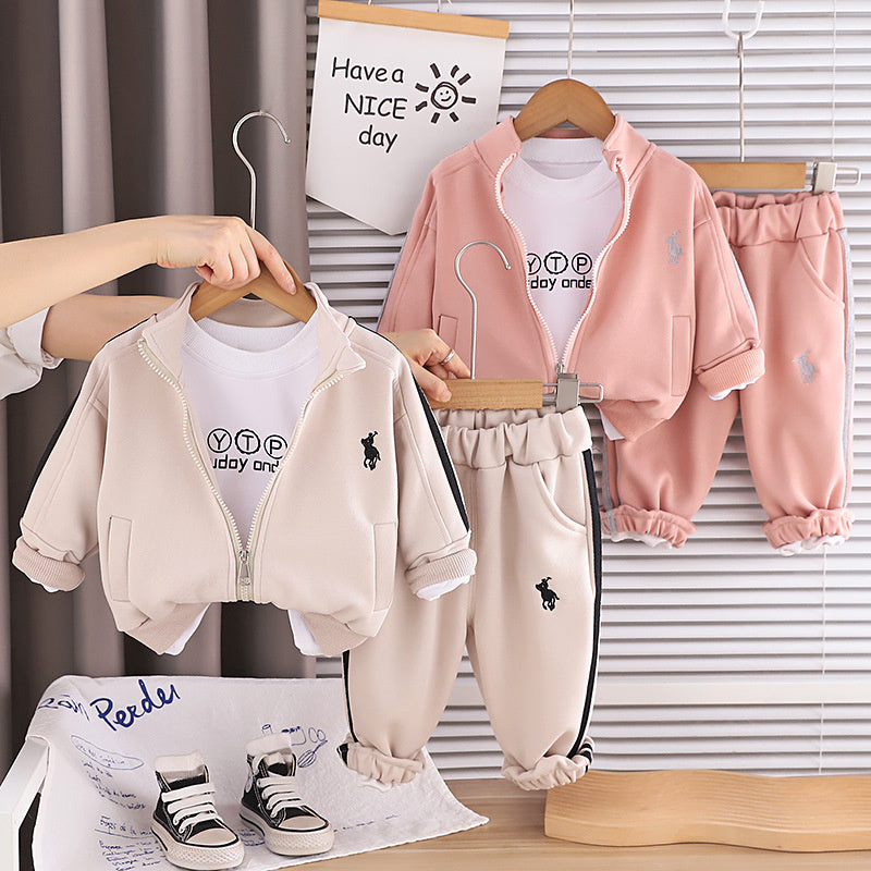 Boys' and Autumn Outfit 2026 New Style Baby Spring Embroidered Jacket Three-Piece Set Stylish Children's Clothing for Ages 1-5