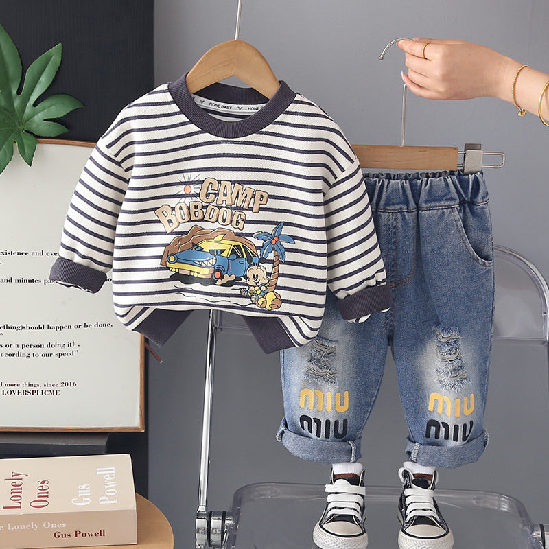 Boys' Autumn 2026 New Model 3 Clothes Baby Striped Children's Clothing 1-Year-Old Boy Cool and Stylish Spring Outfit