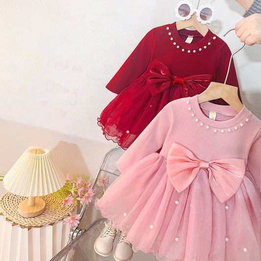 Spring Stylish 2025 Autumn Style Baby Girl Princess First Mesh Children's Birthday Dress