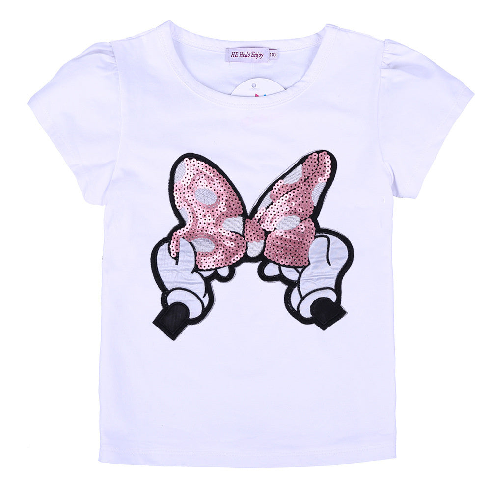 2023 New Fashion Casual Children's Clothing Korean Style Girls' Summer Outfit Cartoon Short Sleeve T-shirt + Mesh Skirt Two-piece Set