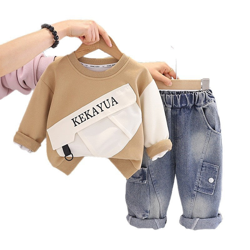 Boys' Spring Outfit Baby Spring-Autumn Two-Piece Set 2026 New Large Pocket Sweatshirt for 1-3 Year Olds Trendy Children's Clothing