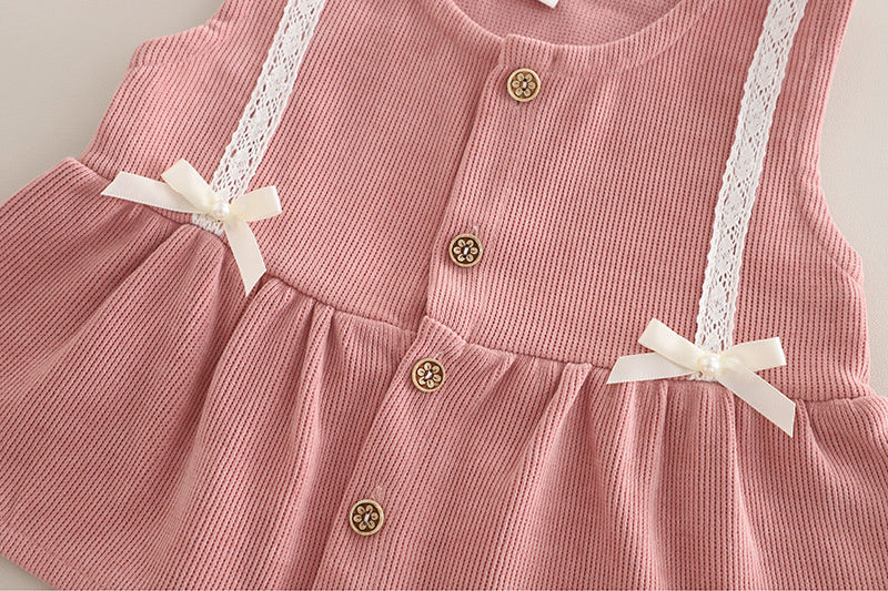 Girls' Outfit 2025 New Casual Spring and Autumn Stylish Clothes Baby Bowknot Vest Three-Piece Set