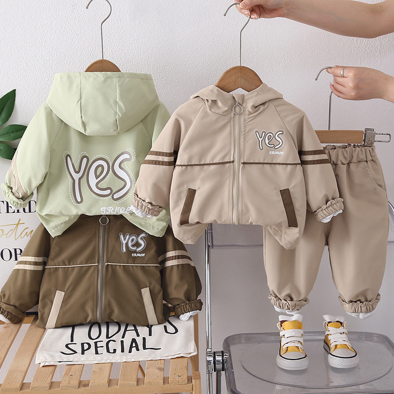 Boys' Casual Outfit 2026 New Fashionable Spring and Autumn Baby Children's Hooded Jacket Two-Piece Set Trendy