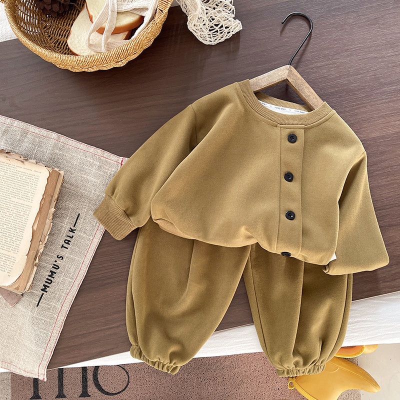 Boys' Autumn Sports Suit 2026 Spring/Autumn New Casual Button-Up Sweatshirt Two-Piece Set for Children and Toddlers