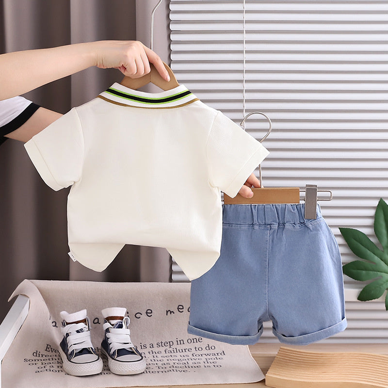 Boys' Outfit 2026 New Korean Style Children's Summer Thin Letter Print Shirt Two-Piece Set Trendy