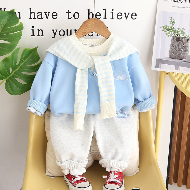 Boys' Outfit, Toddler Baby Spring and Autumn Shawl Two-Piece Set, 2026 New Sweatshirt for 1-3 Year Old Children's Clothing
