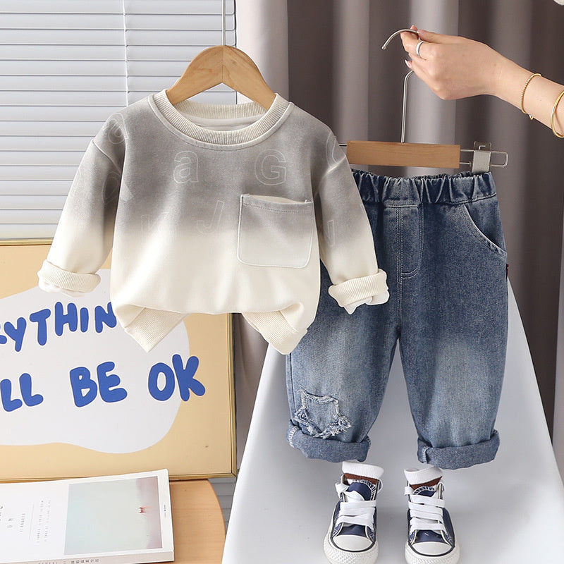 Boys' Outfit Spring and Autumn 2026 New Fashionable Children's Casual Letter Sweatshirt Two-Piece Set Trendy