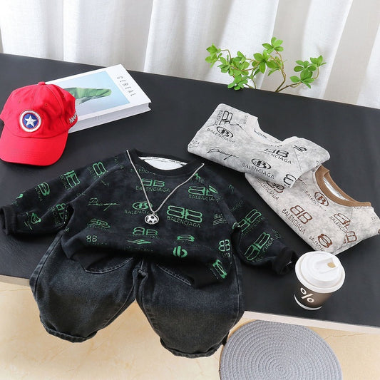 Suit for Autumn 2026 New Children's Spring Outfit Trendy and Stylish Baby Football Pendant Sweatshirt Boys' Clothing