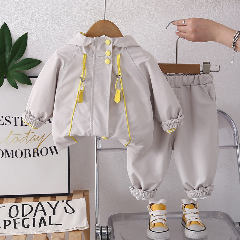 Boys' Outfit 2026 New Style Baby Spring and Autumn Striped Jacket Two-Piece Set Stylish Children's Clothing Trendy Kids' Wear