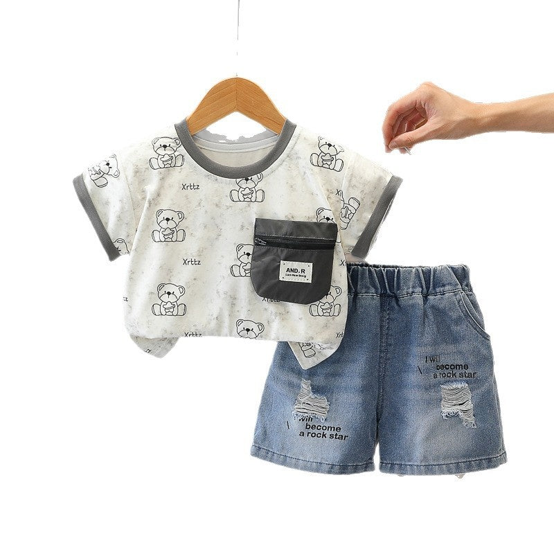 Baby Boy 2026 Stylish Star Bear Short Sleeve Summer Infant Children's Clothes Two-Piece Set Boys' Trendy Outfit