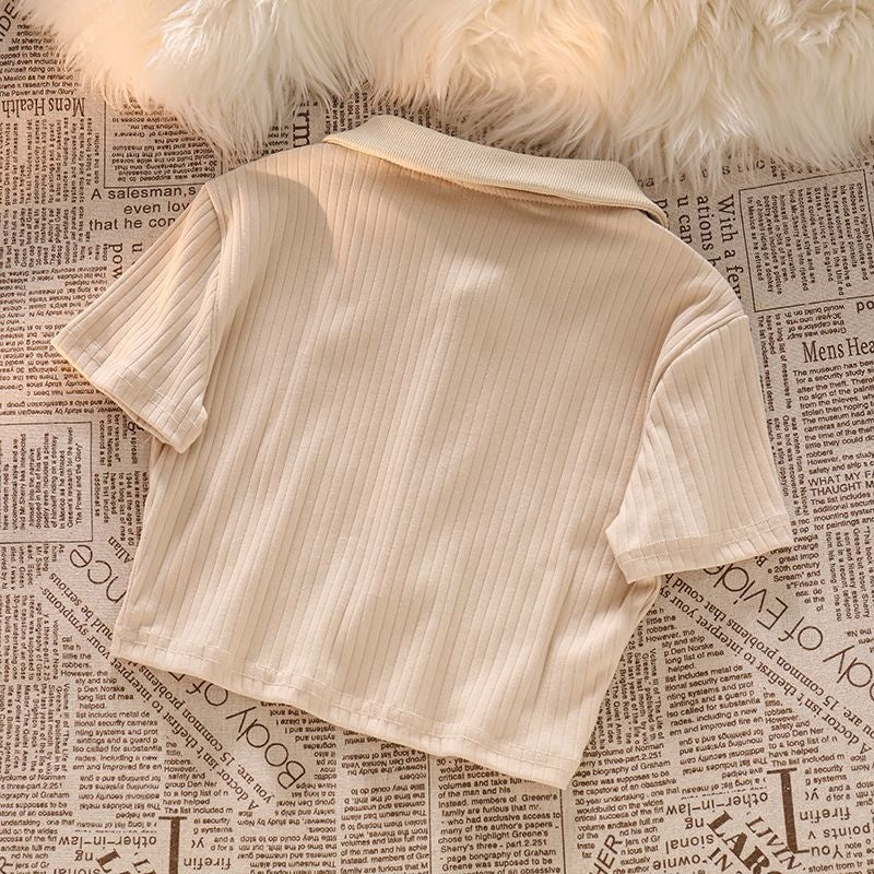 Girls' Sweet Style Streetwear Set Summer 2024 New Short POLO Collar Top and Denim Skirt Trendy Outfit
