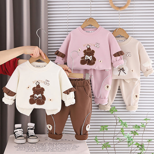 Girls' Baby Bear Sweatshirt 2026 New Fashionable Stylish Children's Casual Two-Piece Set for Spring and Autumn