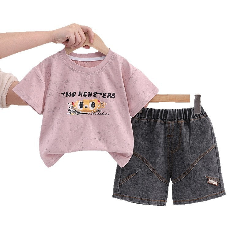 Children's Summer Short-Sleeve Jeans Set 2026 New Model Boys' Thin Casual Stylish Toddler Two-Piece Outfit