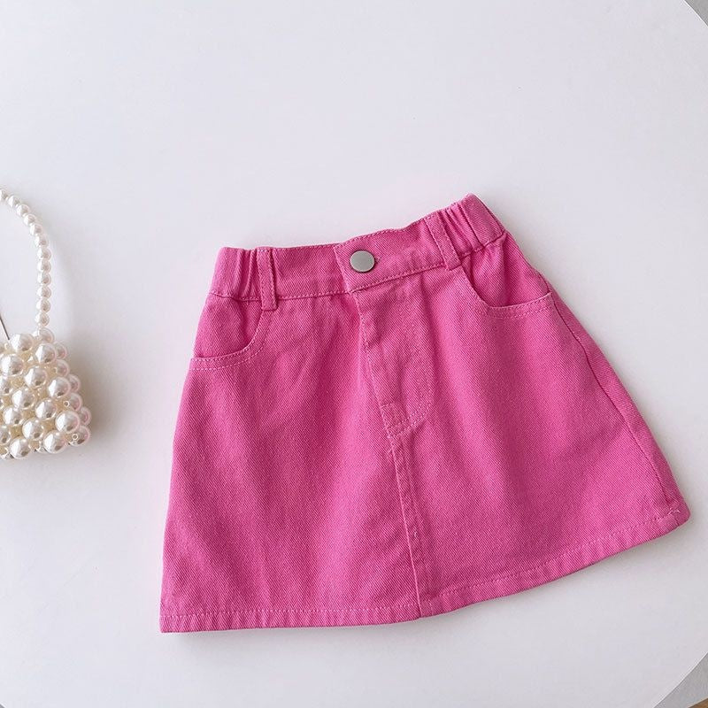Summer girls' three-dimensional flower white T-shirt and rose red skirt set, stylish baby short-sleeve two-piece outfit for girls