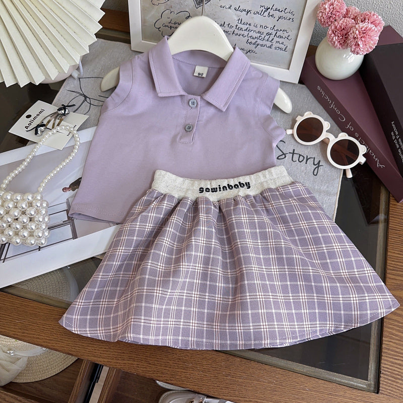 Girls' summer outfit new style sleeveless vest trendy shirt stylish short skirt pants two-piece set