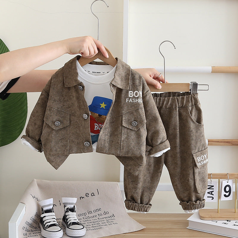 Boys' Letter Cargo Suit 1-2-3-4 Years Old Toddler Clothes Baby Outfit Children's Spring and Autumn Three-Piece Set