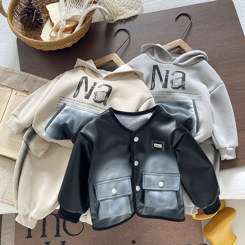 Boys' Outfit 2026 New Fashionable Spring Autumn Clothes for Babies Cool and Stylish Children's Leather Jacket Three-Piece Set