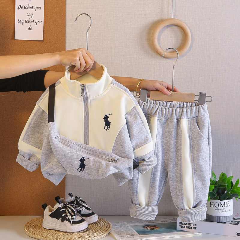 Children's Spring and Autumn Outfit for Boys 2026 New Clothes Baby Boy Cardigan Korean Style Jacket Sports Two-Piece Set Trendy