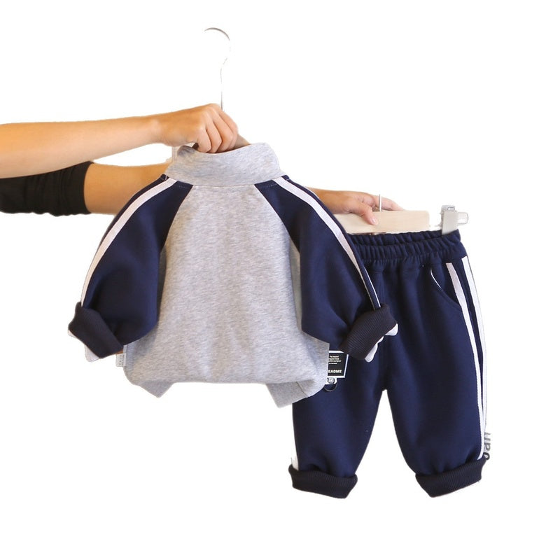 Boys' Outfit Set: New Spring Autumn Style for Infants Children, Stylish Korean Version with Diagonal Pocket Cover and Puppy Print Sweatshirt Two-Piece Set