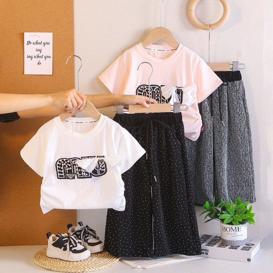 Baby Outfit 2026 New Style Girls' Short Sleeve Long Pants Two-Piece Summer Clothes Infant T-Shirt for 1-3 Year Olds Trendy