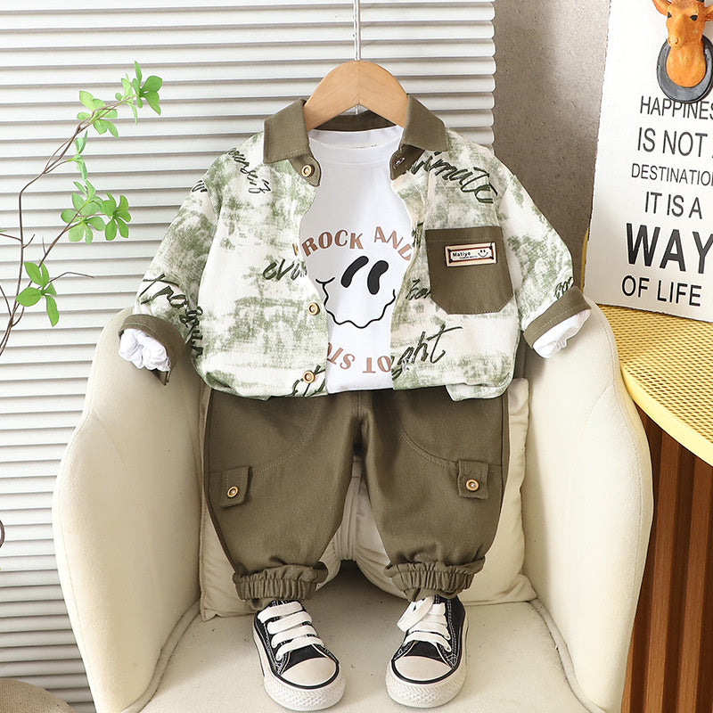 Baby Spring and Letter Shirt Three-Piece Set 2025 New Stylish Toddler Casual Autumn Korean Version Children's Clothing