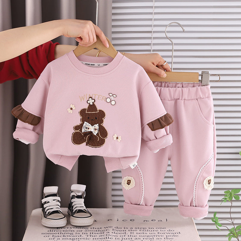 Girls' Baby Bear Sweatshirt 2026 New Fashionable Stylish Children's Casual Two-Piece Set for Spring and Autumn