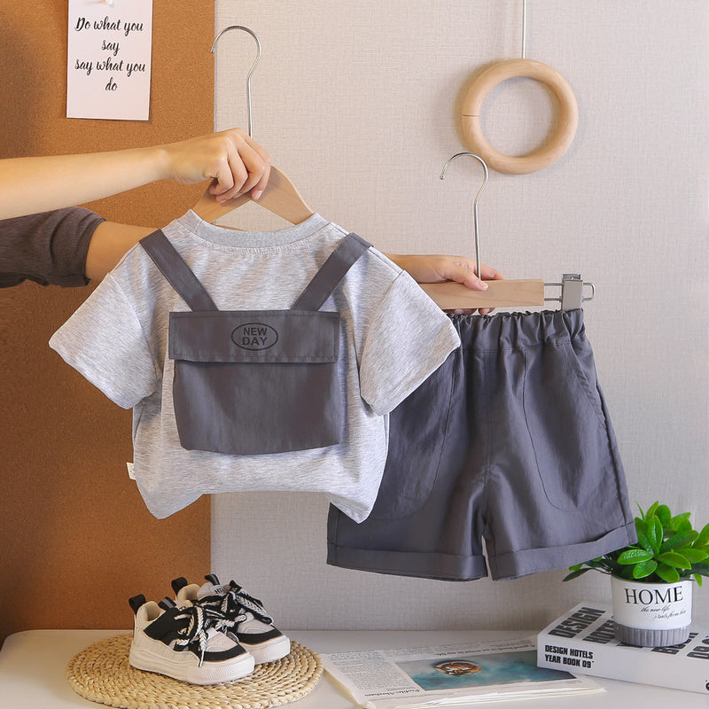 Summer Outfit Round Neck Short Sleeve 2026 New Fashionable Boys' Baby Clothes Trendy Children's Two-Piece Set
