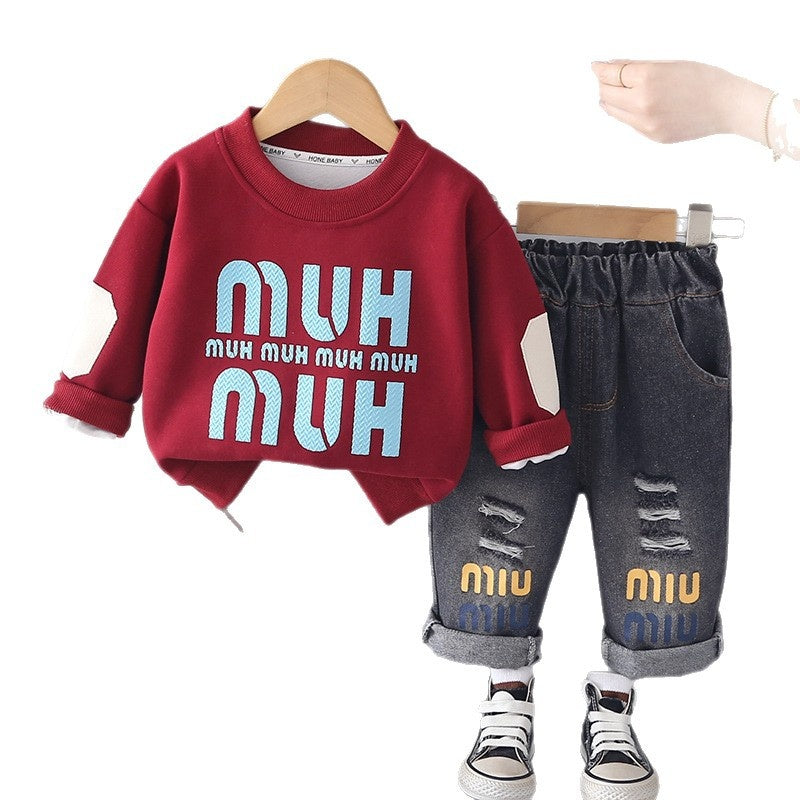 Boys' clothing stylish large letter sweatshirt set toddlers, fashionable cute clothes for babies children in spring and autumn