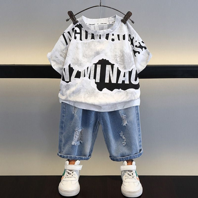 Boys' Short-Sleeve Suit 2026 New Fashionable Summer Outfit Boys, Cool and Stylish Streetwear for Kids, Popular Children's Clothing