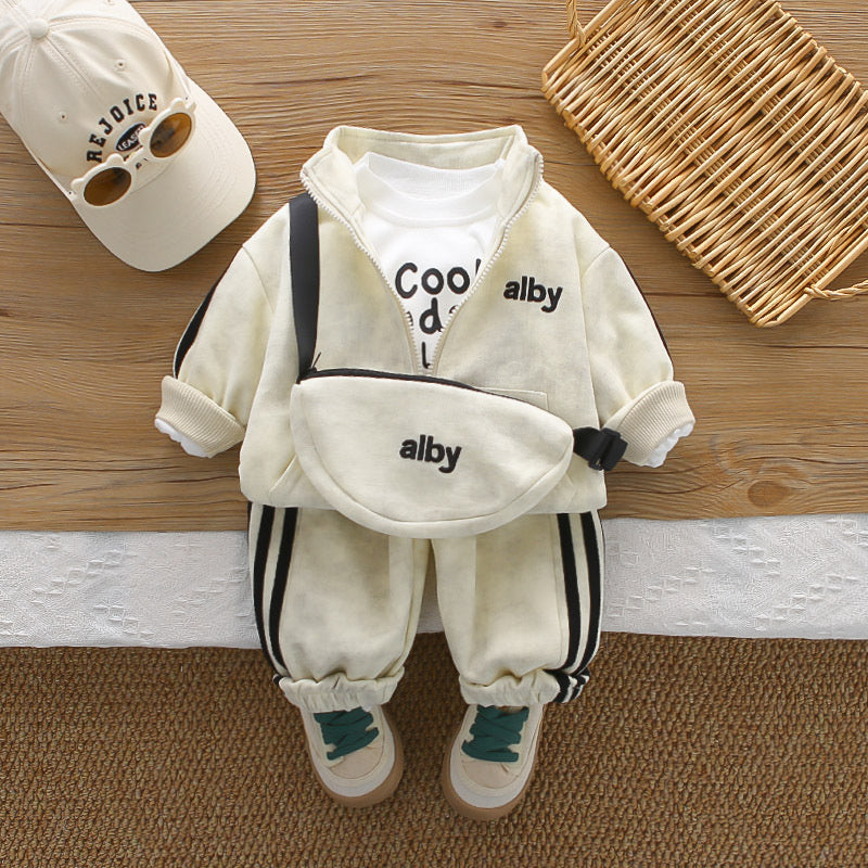 Children's and Autumn 2026 New Model Boys' Clothes Infant Casual Baby Spring Outfit Backpack Four-Piece Set